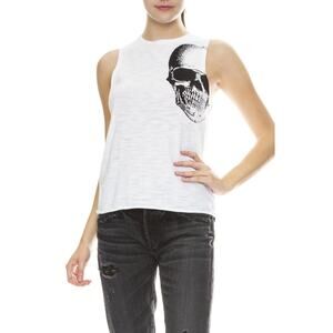 Skull Cashmere Muscle Tank with Skull Print in White size Small
